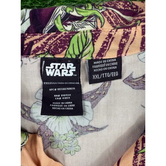 Star Wars The Mandalorian Grogu Aloha Hawaiian Shirt XXL Peach Green Floral - Picture 2 of 8